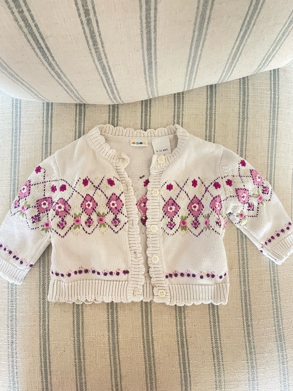 Baby Gap Vintage 90s Y2K Floral Embroidered Knit Cardigan Sweater 6-12M